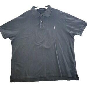 Ralph Lauren Polo Shirt Solid Black Mens 3XB Short Sleeve Gray Pony Casual‎ Prep